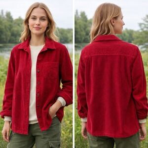 L.L.Bean Corduroy Shacket XS Red Plaid Lined Button Down Shirt Jacket